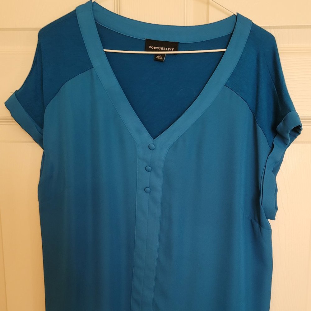 Fortune & Ivy Helena Mixed Material Blouse Sz L